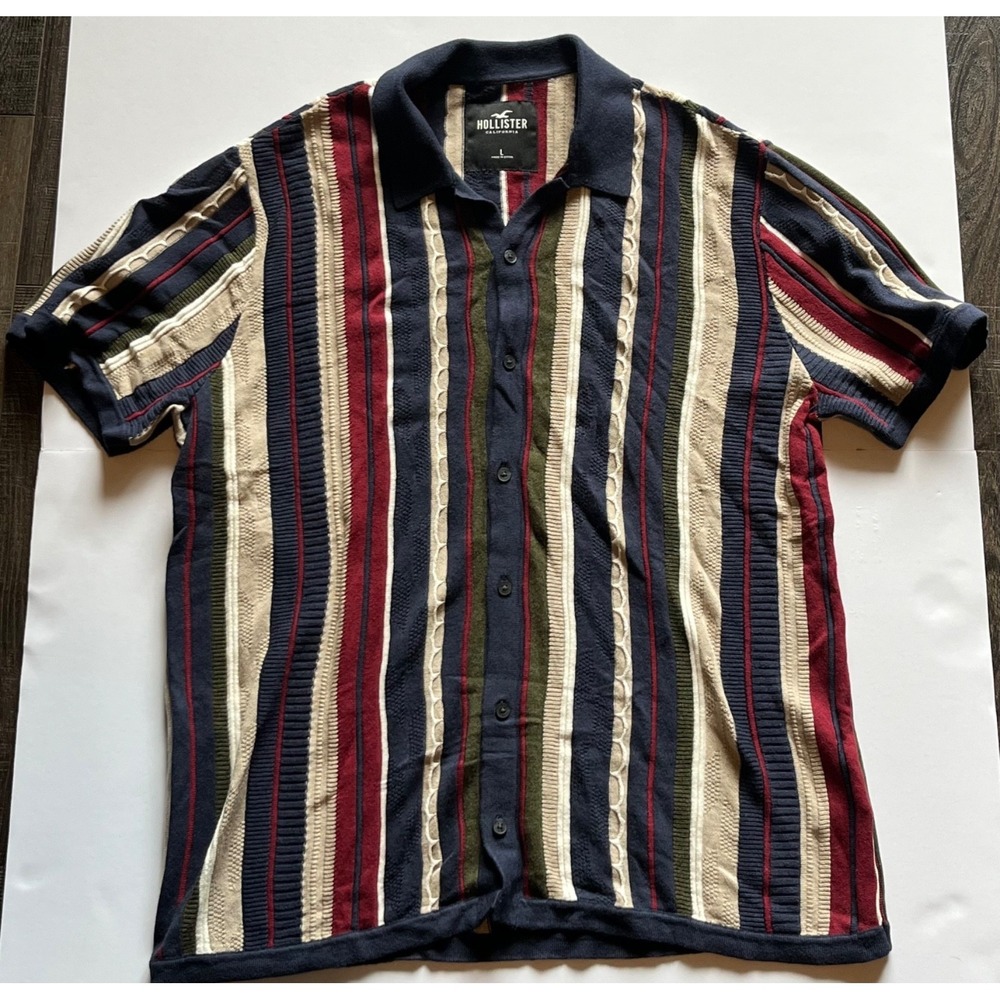 Hollister Textured Knit Shirt Men's Button Up Short Sleeve - Size Large